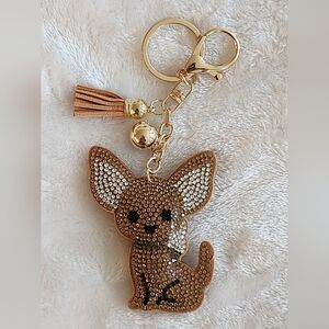 Chihauhau Sparkling Dog Keychain with Tassel Bag Charm